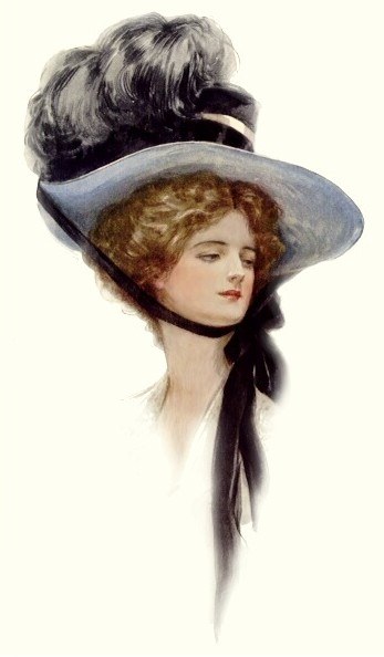 lady with feathered hat by harrison fisher 1910