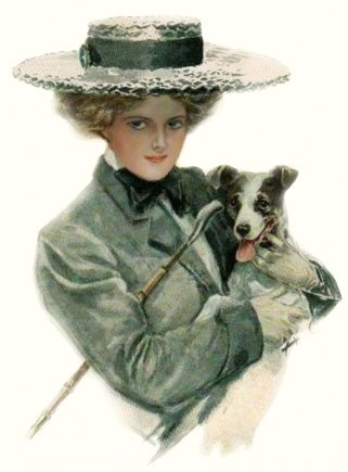 woman with terrier by harrison fisher