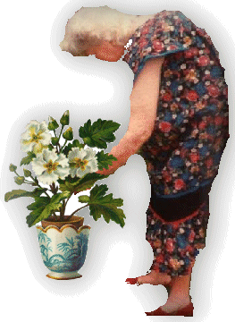 Mother touching potted plant