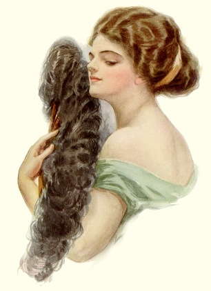 lady with plume fan by harrison fisher