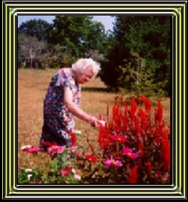 Mother
touching flowers